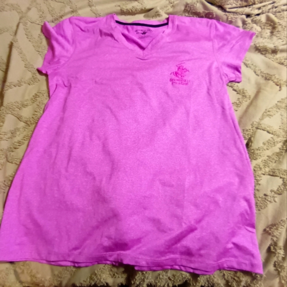Purple Beverly Hills Polo Club Womens Athletic Short Sleeve V-Neck Shirt Size L